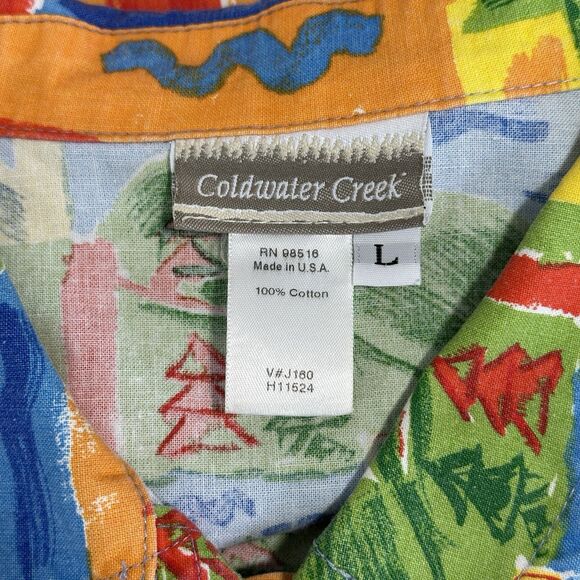 Vtg Coldwater Creek Top Womens L Colorful Tropical Boxy Button Shirt Art to Wear - Picture 12 of 13